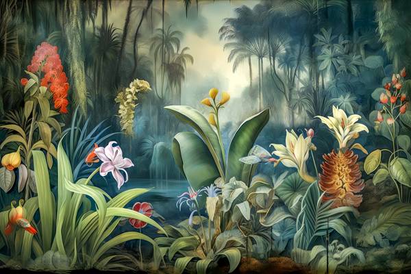 Blumen im Regenwald, Tropischer Wald, bunte Blumen und Pflanzen, Landschaft, Traumhafte Natur od Miro May