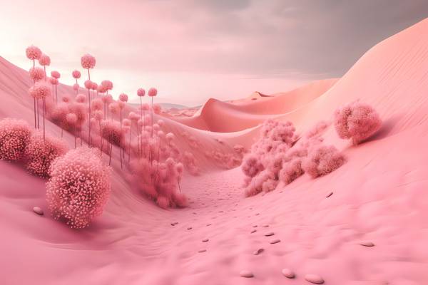 Rosa Landschaft, futuristische Landschaft mit rosa Pflanzen, Fantasielandschaft, Rosa Landschaft mit od Miro May