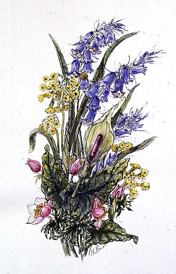 Bluebell posy with cowslips, dogroses and lily  od Nell  Hill