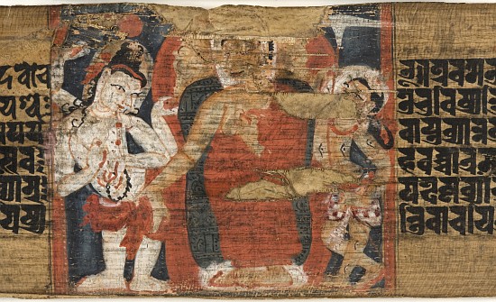 Folio 126b Buddha's Descent from the Heaven, from the 'Astasahasrika Prajnaparamita' od Nepalese School