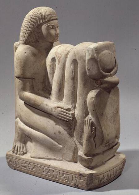Statue of Setau presenting the cobra goddess Nekhbet od New Kingdom Egyptian