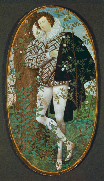 A Young Man Leaning Against a Tree Among Roses (16th century)(miniature) od Nicholas Hilliard
