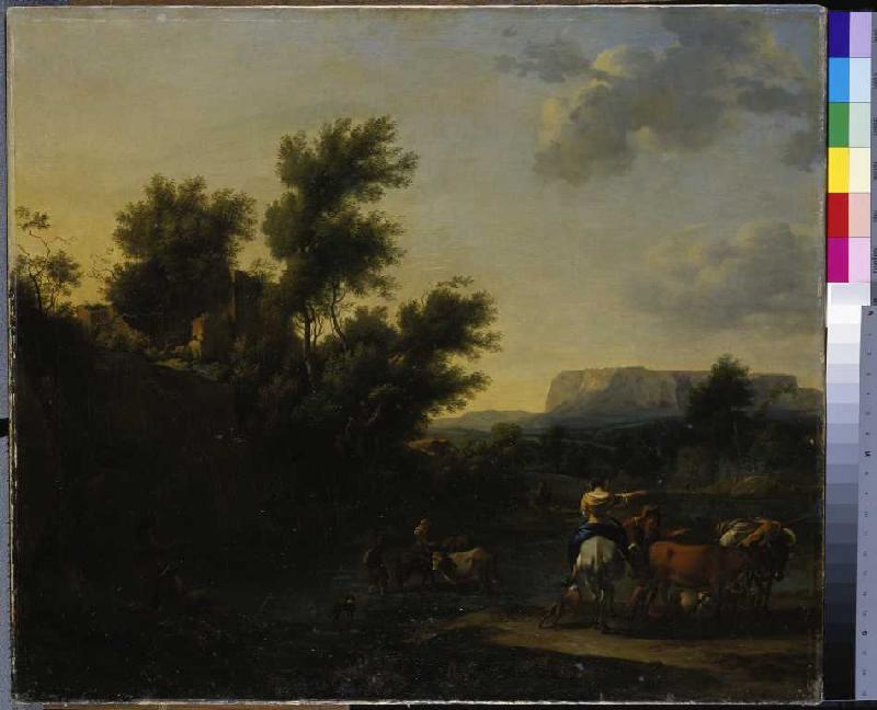 Italienische Landschaft mit Vieh und Hirten. od Nicolaes Berchem