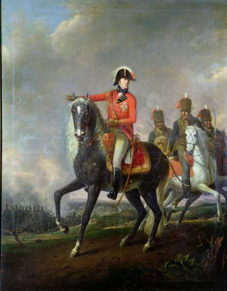 Equestrian portrait of the Duke of Wellington with British Hussars on a battlefield od Nicolas Louis Albert Delerive