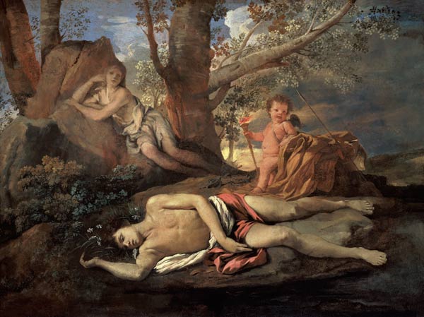 Narziss and echo. od Nicolas Poussin