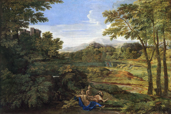 Landscape with two Nymphs and a Snake od Nicolas Poussin