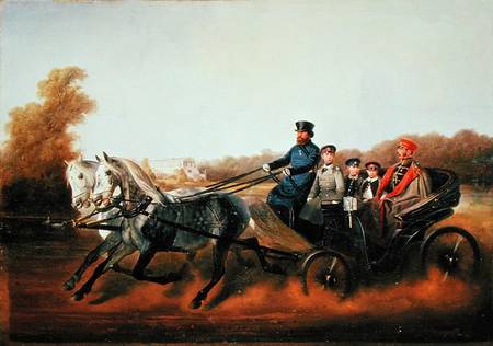 Tsar Alexander II (1818-81) Driving with his Sons in Zarskoje Selo od Nikolai Egorevich Sverchkov