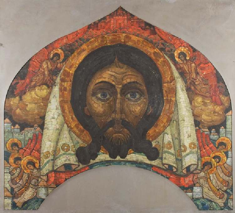 Studie der Wandmalerei in der Kirche des Heiligen Geistes in Talaschkino od Nikolai Konstantinow. Roerich