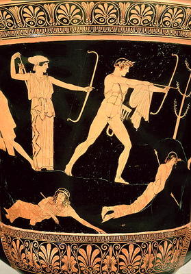 The Death of the Niobids, detail from an Attic red-figure calyx-krater, c.450 BC (pottery) (detail o od Niobid Painter