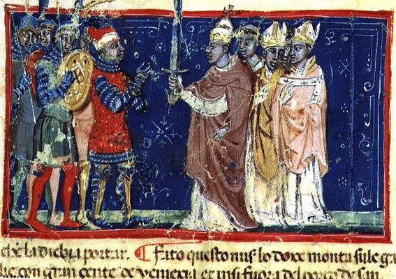 Codex Correr I 383 Pope Alexander III (1105-81) presents the sword to Doge Sebastiano Ziani, Venetia od 