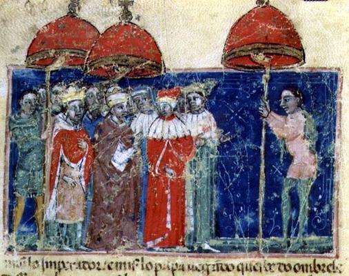 Codex Correr I 383 Pope Alexander III (1105-81) presents the parasol to Doge Sebastiano Ziani, Venet od 