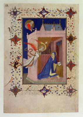 MS 11060-11061 Hours of Notre Dame: Matins, The Annunciation, French, by Jacquemart de Hesdin (fl.13 od 