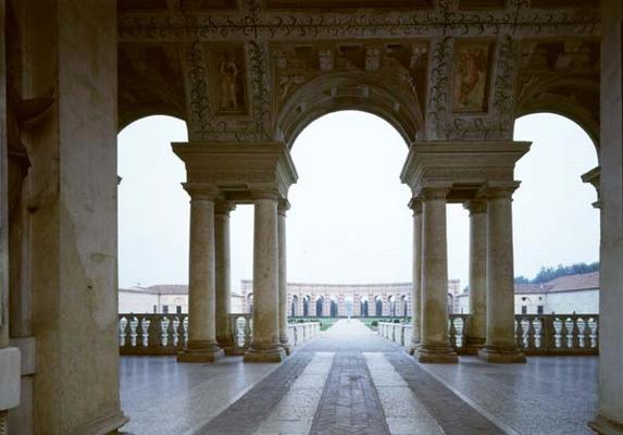 The Loggia di Davide (or D'Onore) designed by Giulio Romano (1499-1546), 1524-34, looking through to od 