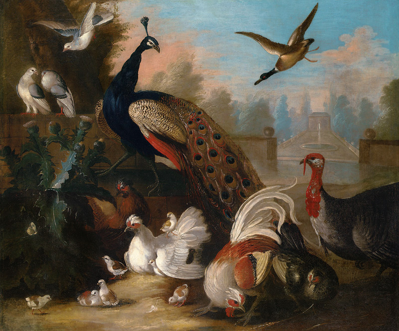 A Peacock And Other Birds In An Ornamental Landscape Attributed To Marmaduke Craddock (C od 