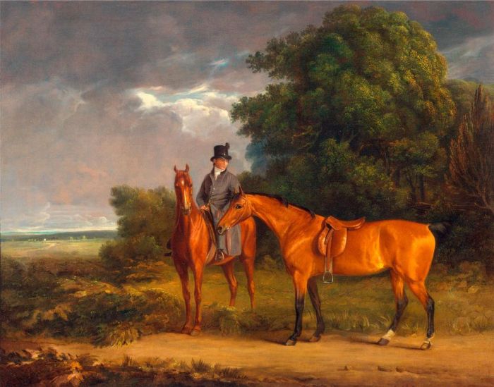 A Groom Mounted on a Chestnut Hunter od 