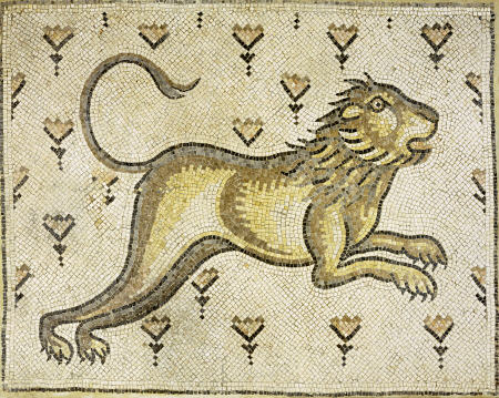 A Byzantine Marble Mosaic Panel Depicting A Lion In A Field Of Flowers od 