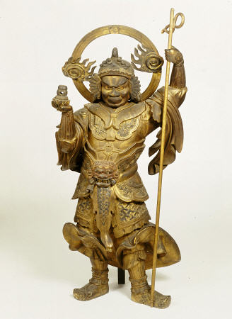 A Fine Large Wood Statue Of Bishamon, Guardian Of The North od 