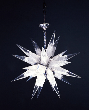 A Glass And Metal 1930s Chandelier Of Star Form With Etched And Polished Spike Projections od 