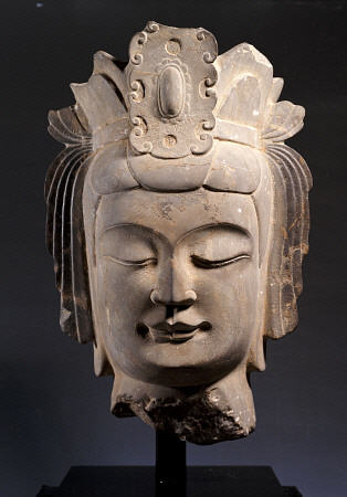 A Limestone Head Of A Bodhisattva Carved With Serene Expression od 