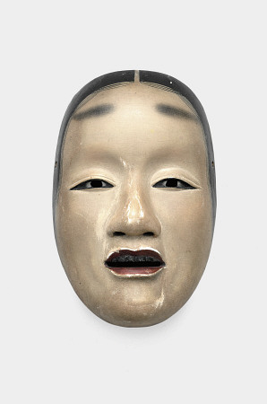 A Mask  Signed Deme Mitsunao, Edo Period (19th Century)  The Wood Mask With Gofun Ground, Painted Wi od 