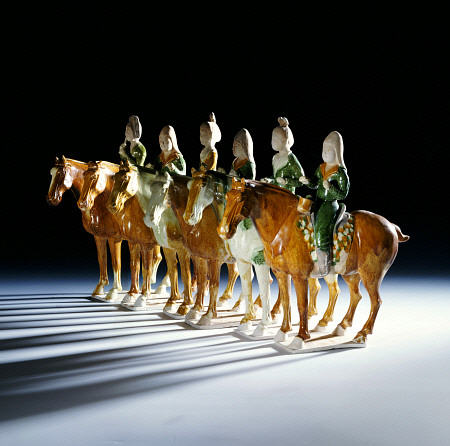 An Important Set Of Six Sancai Pottery Equestrian Figures od 