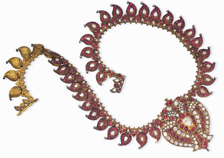An Indian Ruby And Diamond Necklace With a Centre-Piece Designed As A Double-Peacock and Set With Ta od 