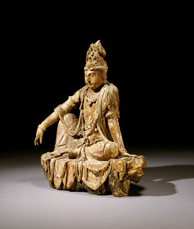 A Rare Painted Wood Figure Of Guanyin od 