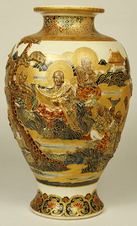 A Satsuma Moulded Baluster Vase Decorated With Various Sages And Scholars od 