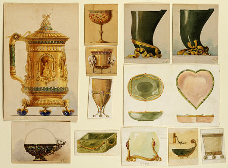 A Selection Of Designs From The House Of Carl Faberge Including An Elaborate Gilt And Enamelled  Tan od 