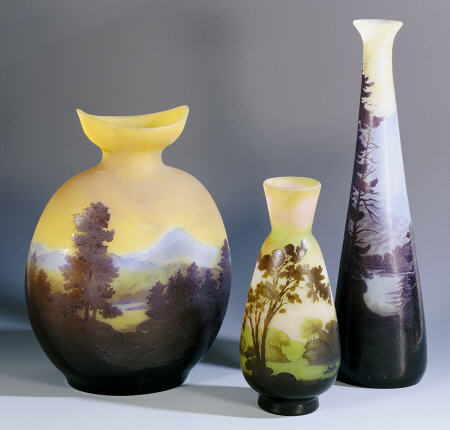 A Selection Of Galle Double-Overlay And Acid-Etched Vases od 