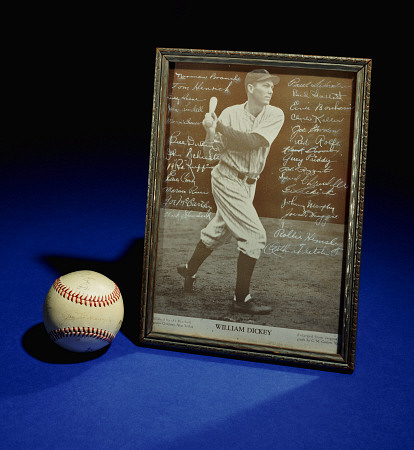 A William Dickey Picture Signed By The Yankees Team And A Signed Baseball Including The Signature Of od 