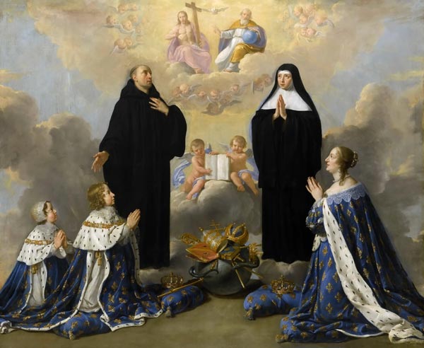 Anna of Austria with her children, praying to the Holy Trinity with Saints Benedict and Scholastica od 