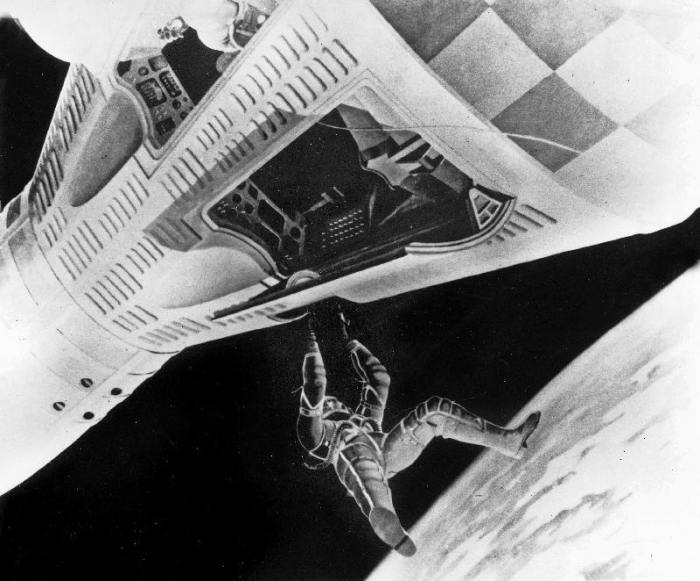 Drawing of Astronaut David Scott walking in space outside Gemini VIII space capsule od 