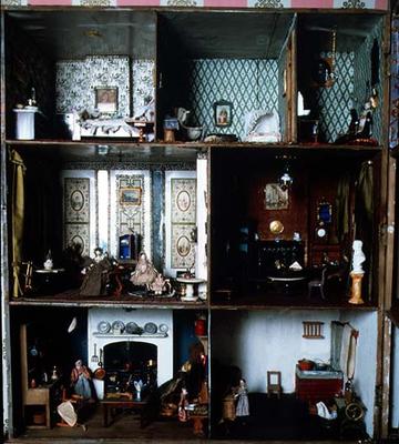 Doll's house showing original wallpapers and furnishings od 