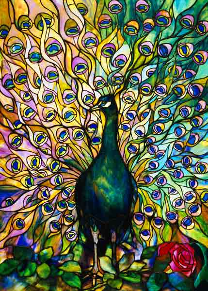 Fine Peacock Leaded Glass Domestic Window By Tiffany Studios od 