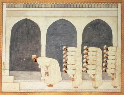 Folio.38a A Mogul prince in a mosque leading Friday prayers from the large Clive Album, Mughal, c.17 od 