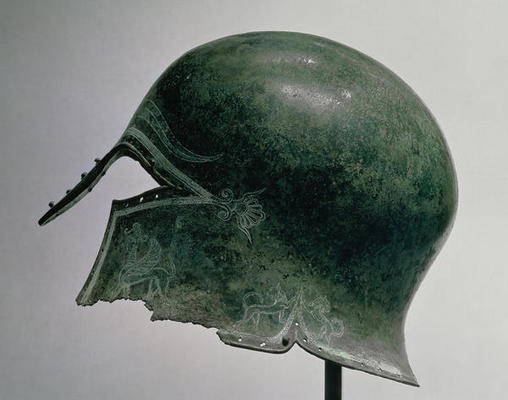 Helmet with incised decoration, Greek, c.5th century BC (bronze) od 