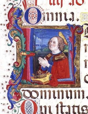 Ms 542 f.60r Historiated initial 'U' depicting King David praying from a psalter written by Don Appi od 