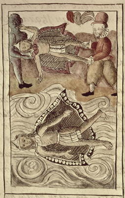 MS. Laur. Med. Palat. 220 f.447 The bodies of Montezuma and Itzquauhtzin are cast out of the palace od 