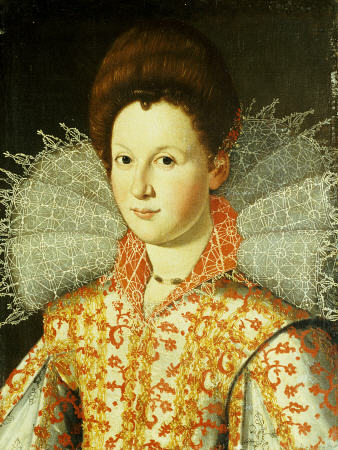 Portrait Of A Lady, Bust Length, Wearing An Embroidered Dress With Lace Ruff Collar od 