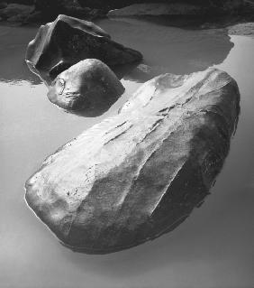 Rock in sea water (b/w photo) 