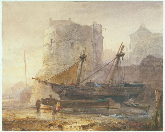 Ships at low tide in a French port od 