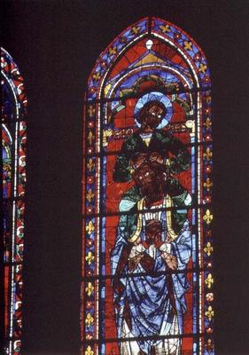 St. John the Evangelist riding the shoulders of Ezekiel, lancet window in the south transcept, c.121 od 