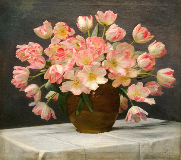 Tulips In A Vase On A Draped Table od 
