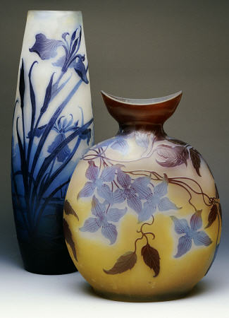 Two Galle Double-Overlay Acid-Etched Vases od 