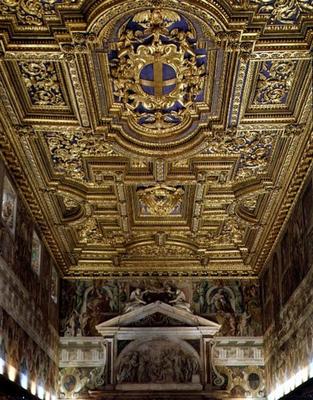 The 'Sala Regia' (Royal Hall) detail of the gilt stuccoed ceiling with frescos by Agostino Tassi (c. od 