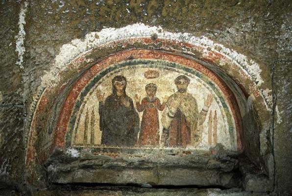Tympanum depicting the family of the bishop Theotecnus, 5th-6th century AD (mosaic) od 