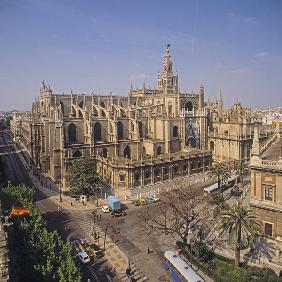 View of the cathedral from the north showing the St. Christopher Portal, early 15th - mid 16th centu