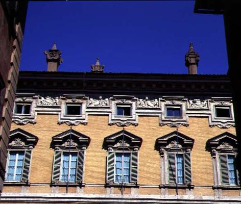 View of the facade, detail of the upper storeys, designed by Paolo Marucelli, based on a design by C od 