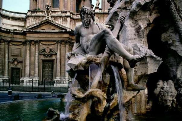 View of the Four Rivers Fountain by Gian Lorenzo Bernini (1598-1680) and the Facade of Saint Agnes i od 